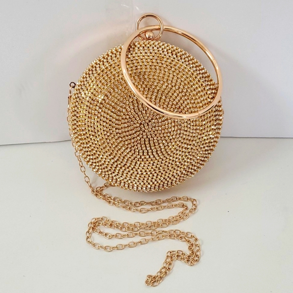 Caleesa Round Gold Tone Wristlet with Rhinestones - Picture 9 of 9